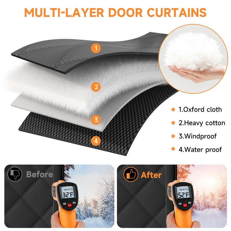Esteh Magnetic Thermal Insulated Door Curtain for Winter Fits Door Size 32"" x 80""  Temporary Thermal DoorCover for Cold with Thickened Cotton  Window Insulation Kit for Sliding Glass Doorways-Black - Image 5